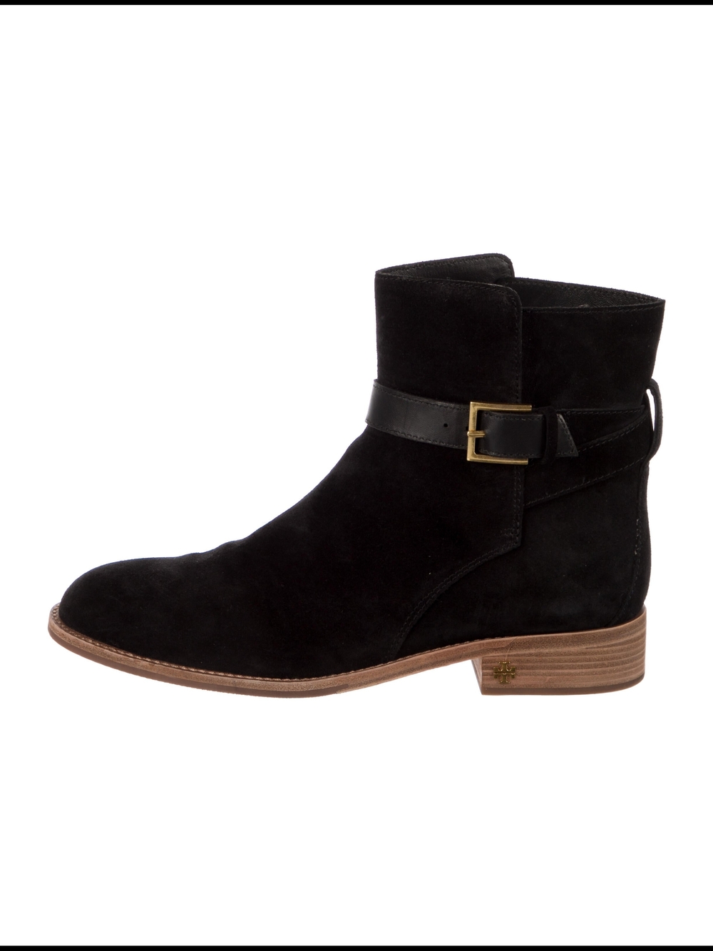Tory Birch Black Suede Ankle Boot with Gold Buckle
